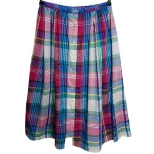 Vintage 80s Cheryl Tiegs Plaid Cottagecore Preppy Midi Skirt Size 12